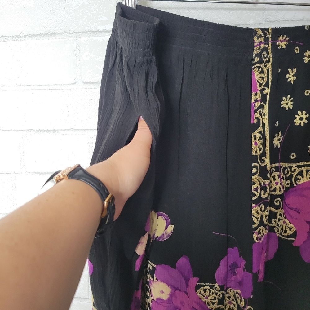 *SET* Bop Vintage Black Purple Floral Crepe Button Down Shirt And Pants - Picture 9 of 10